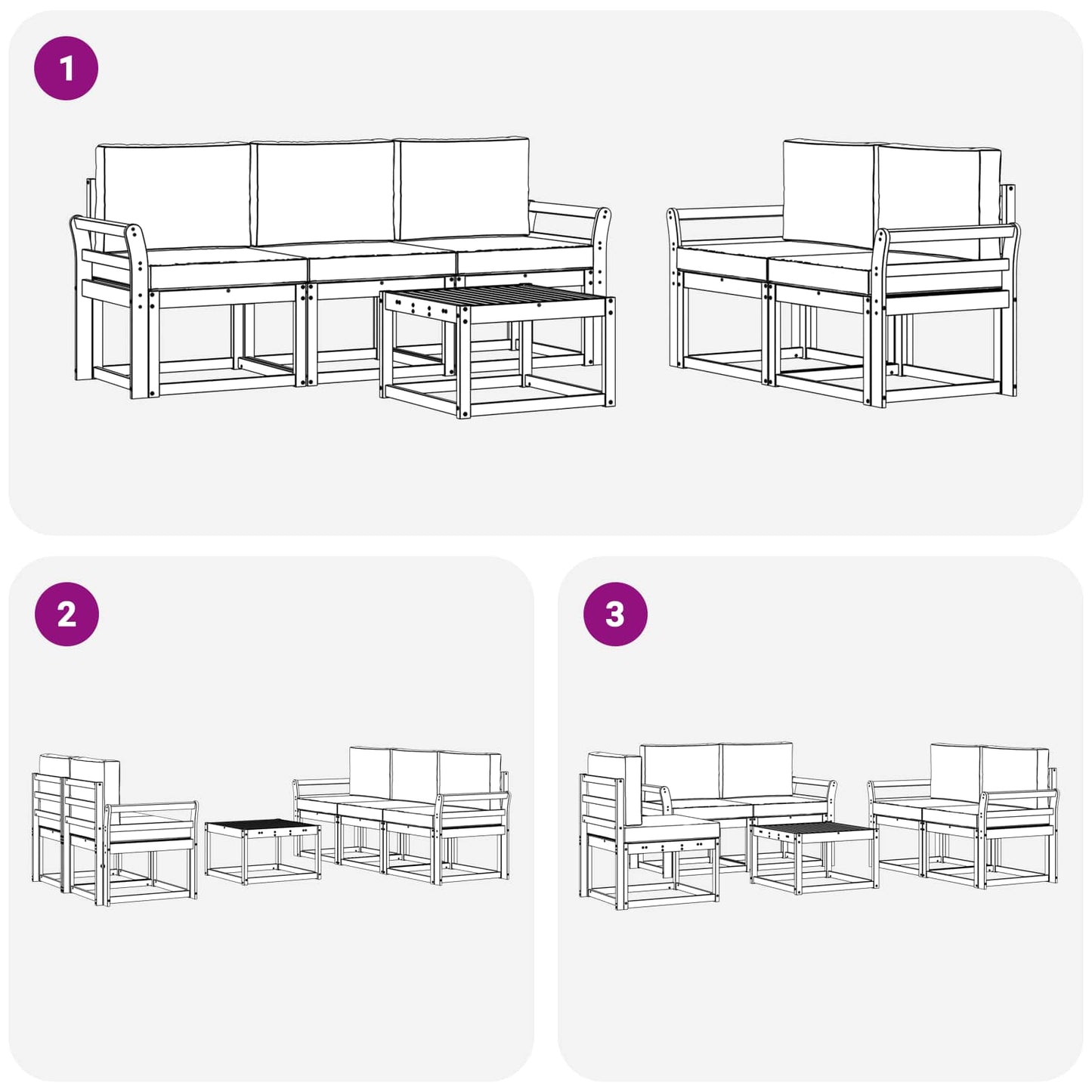 Utendørs sofa-sett 6 pcs Hvit 59 x 59 x 37 cm Solid akasietre