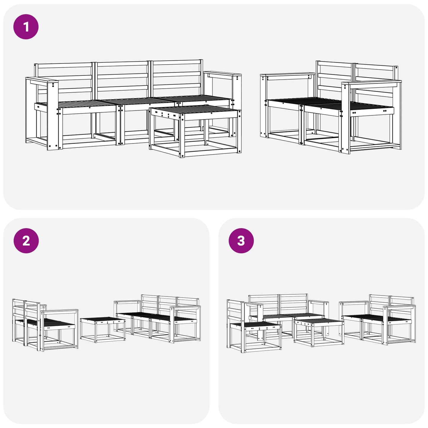 Utendørs sofa-sett 6 pcs Hvit 59 x 59 x 37 cm Solid akasietre