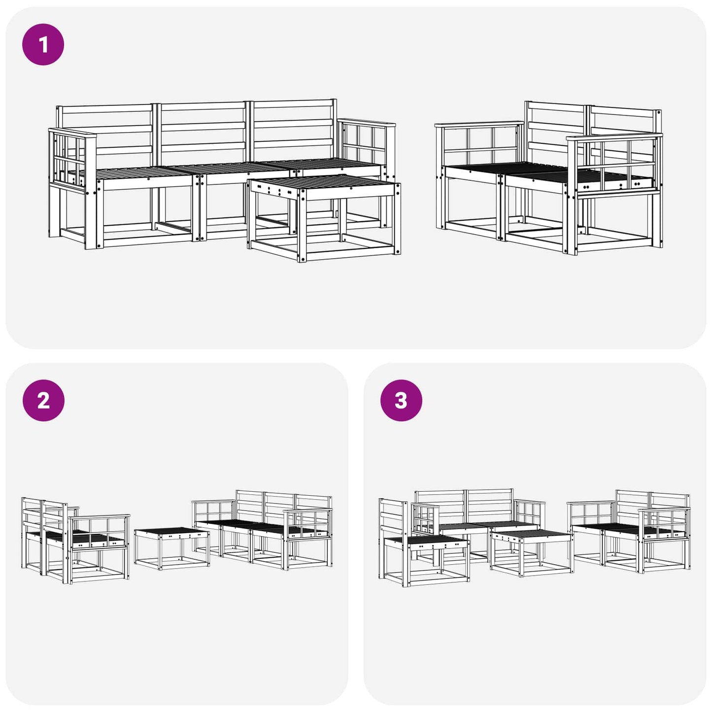 Utendørs sofa-sett 6 pcs Hvit 59 x 59 x 37 cm Solid akasietre