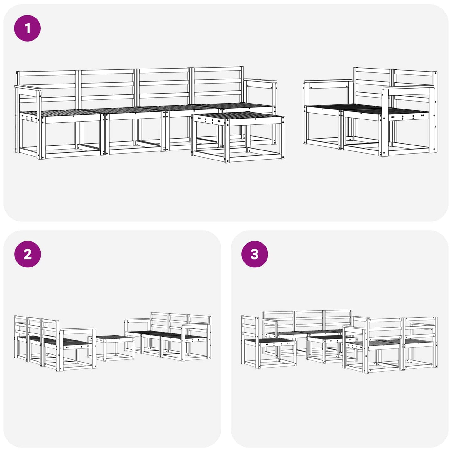 Utendørs sofa-sett 7 pcs Hvit 59 x 59 x 37 cm Solid akasietre