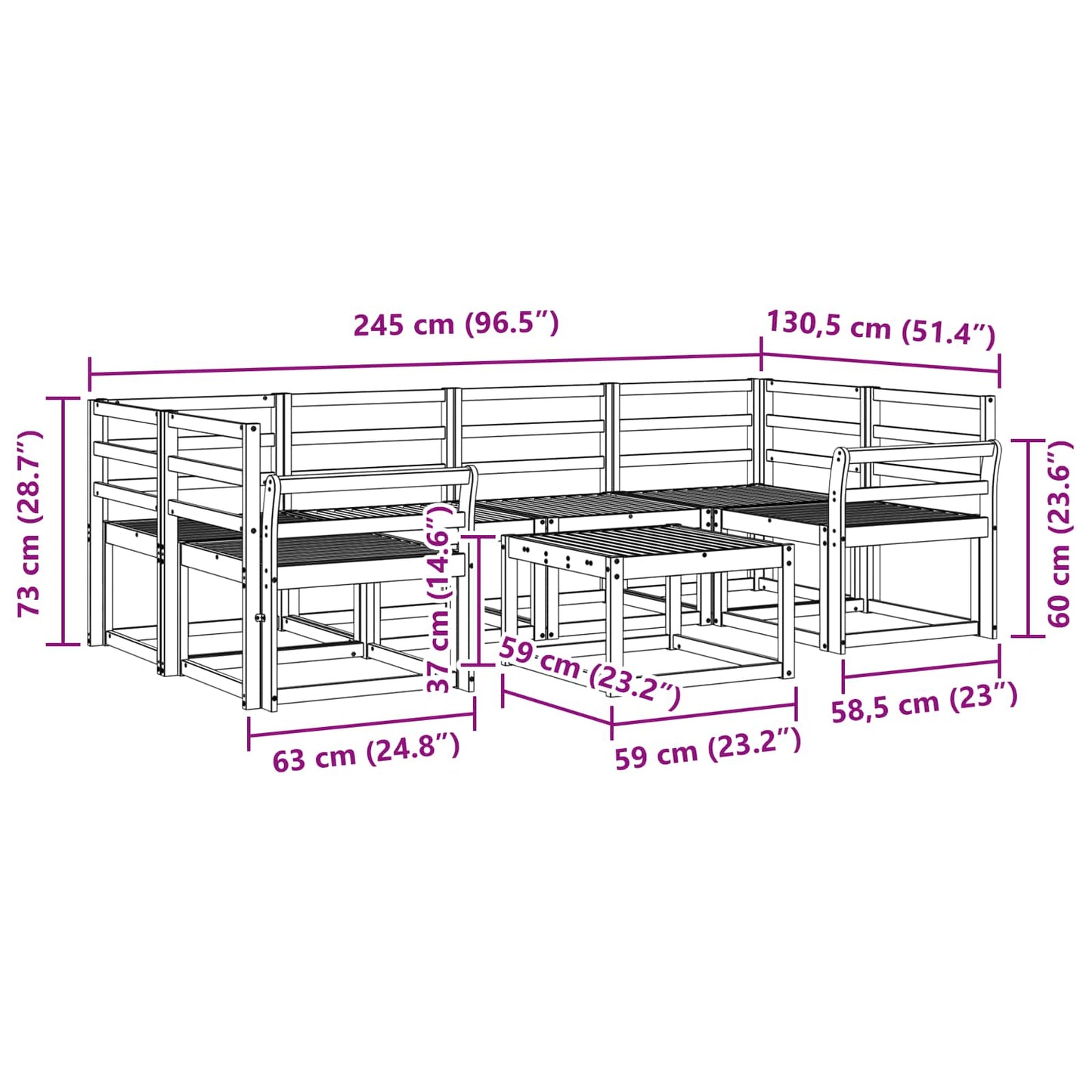 Utendørs sofa-sett 7 pcs Hvit 59 x 59 x 37 cm Solid akasietre