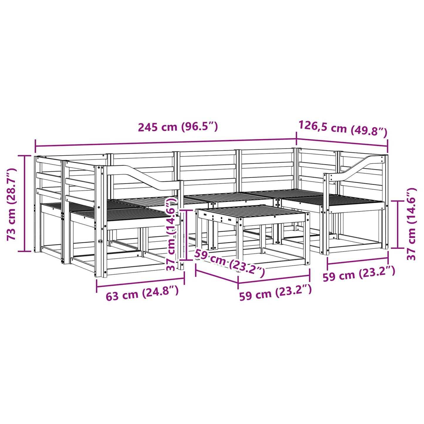 Utendørs sofa-sett 7 pcs Hvit 59 x 59 x 37 cm Solid akasietre