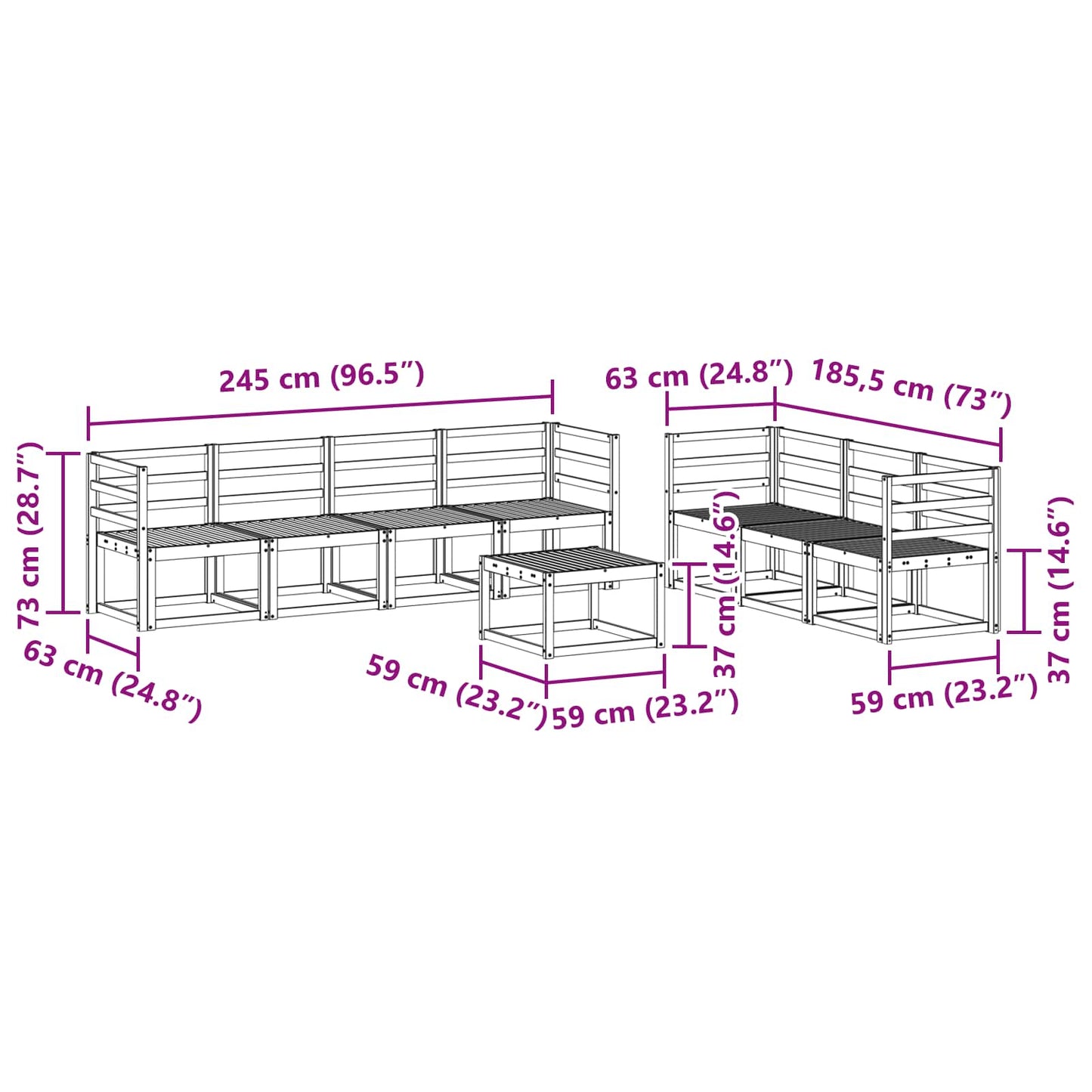 Utendørs sofa-sett 8 pcs Hvit 59 x 59 x 37 cm Solid akasietre