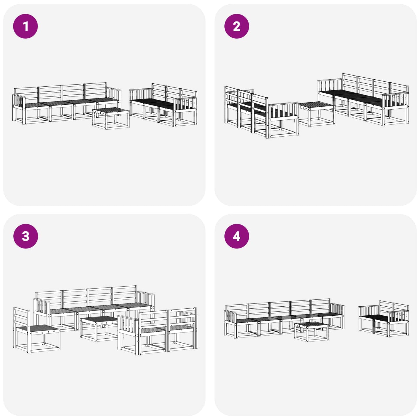 Utendørs sofa-sett 8 pcs Hvit 59 x 59 x 37 cm Solid akasietre