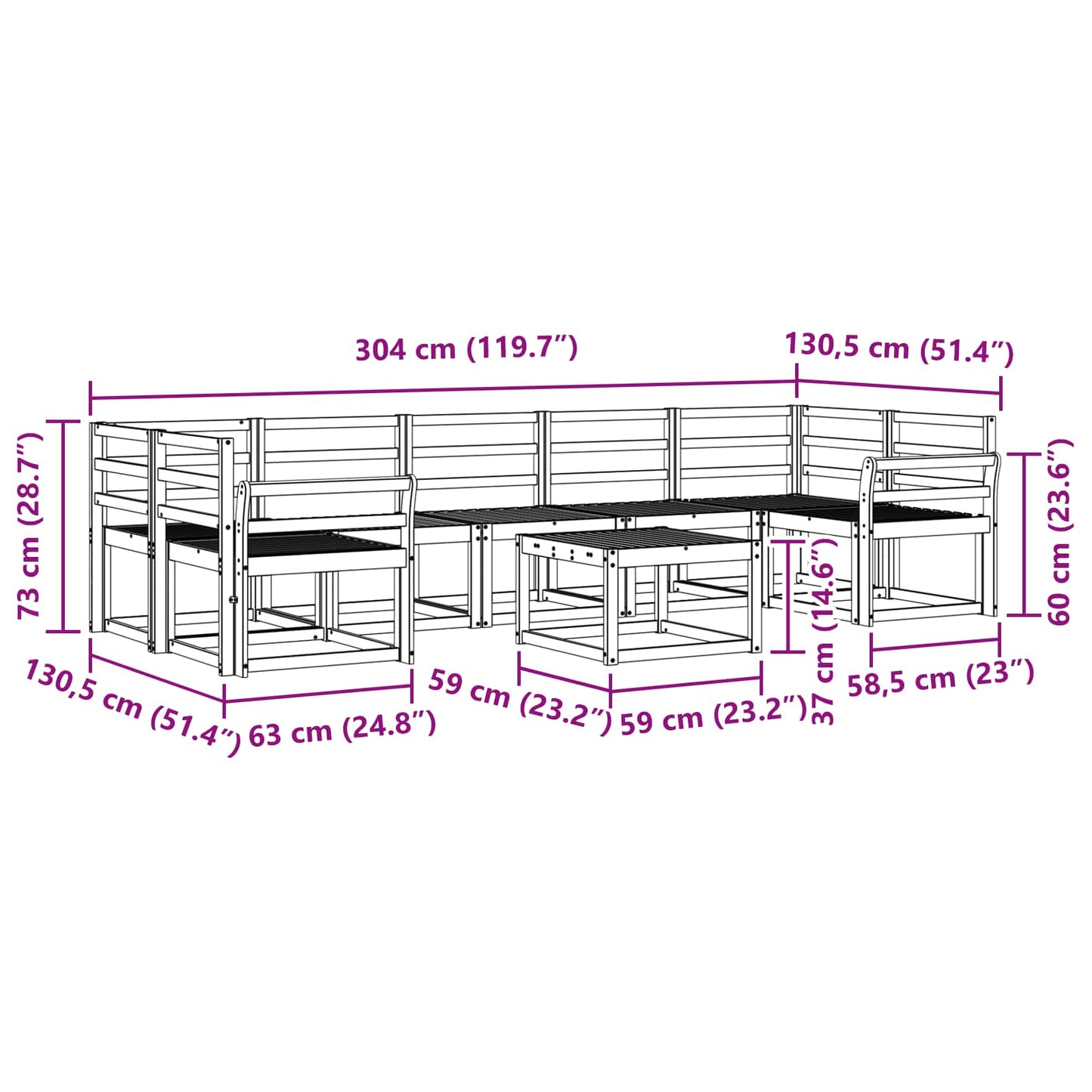 Utendørs sofa-sett 8 pcs Hvit 59 x 59 x 37 cm Solid akasietre