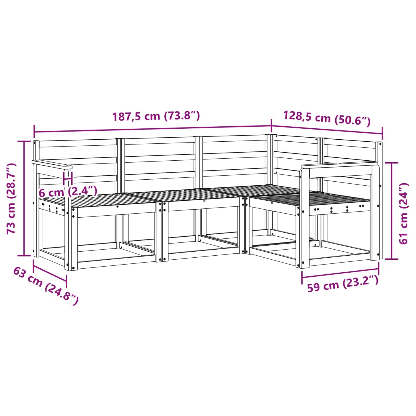 Utendørs sofa-sett 4 pcs Hvit 187,5 x 128,5 x 73 cm