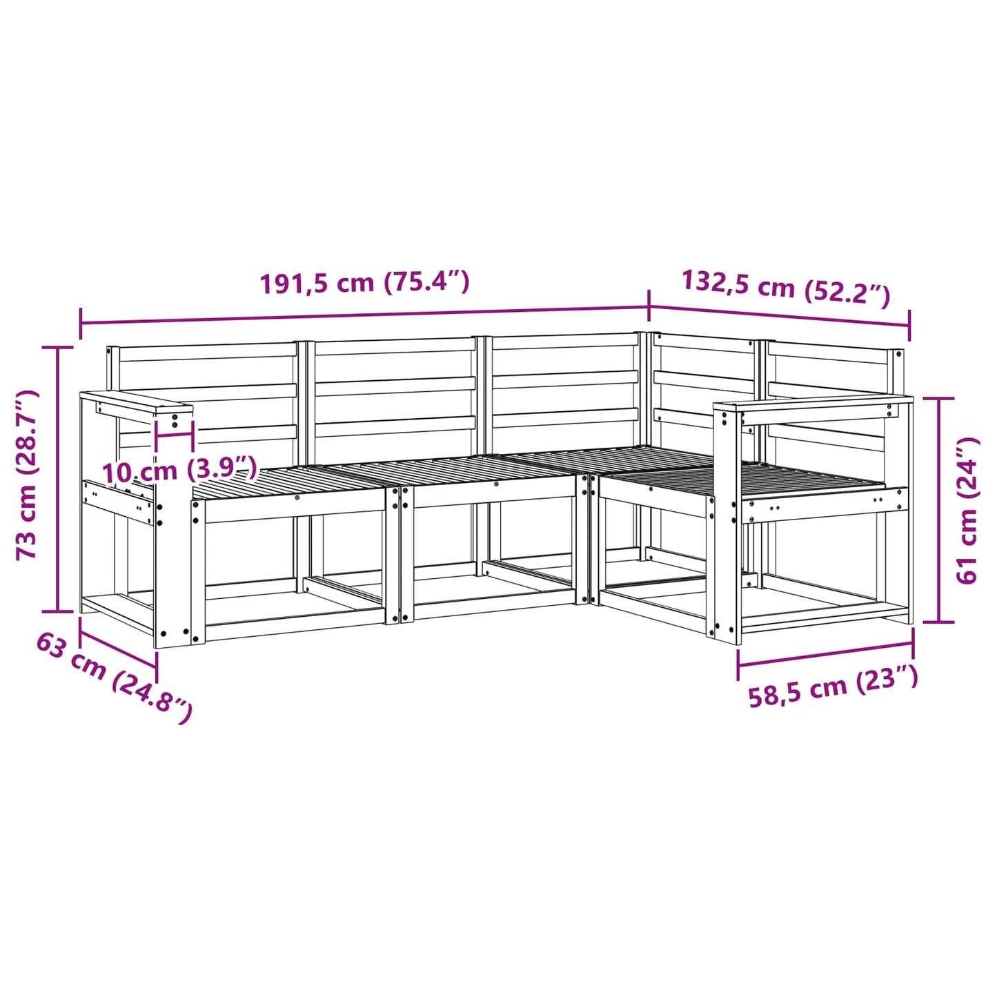 Utendørs sofa-sett 4 pcs Hvit 191,5 x 132,5 x 73 cm