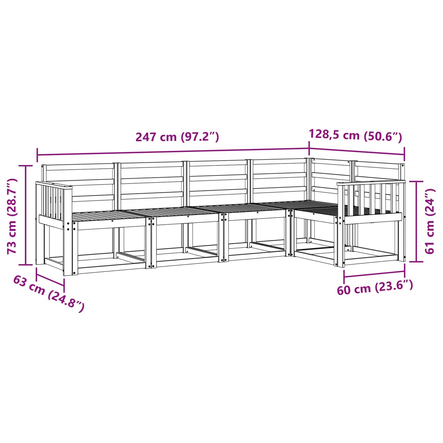 Utendørs sofa-sett 5 pcs Hvit Solid akasietre