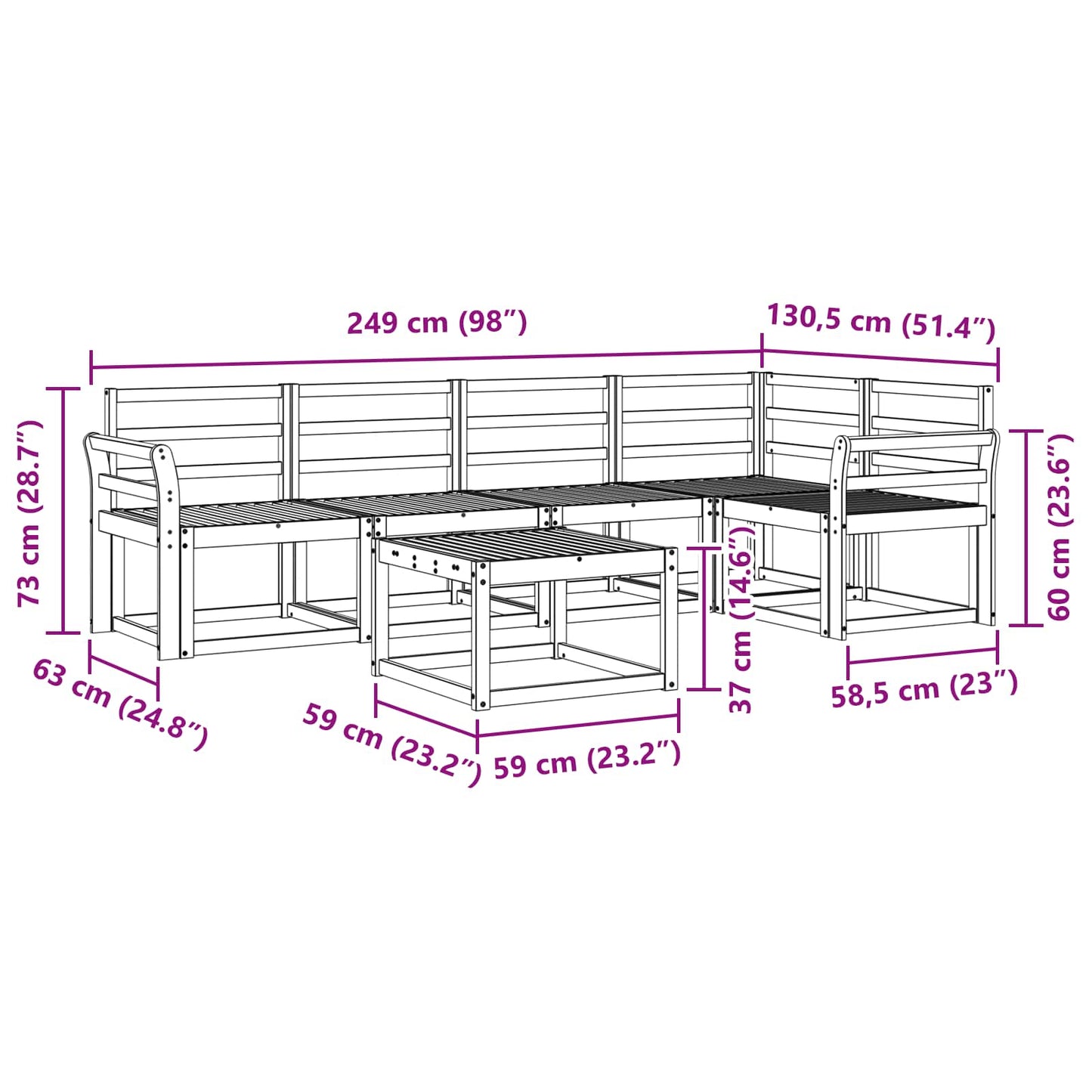 Utendørs sofa-sett 6 stk. Hvit Solid akasietre