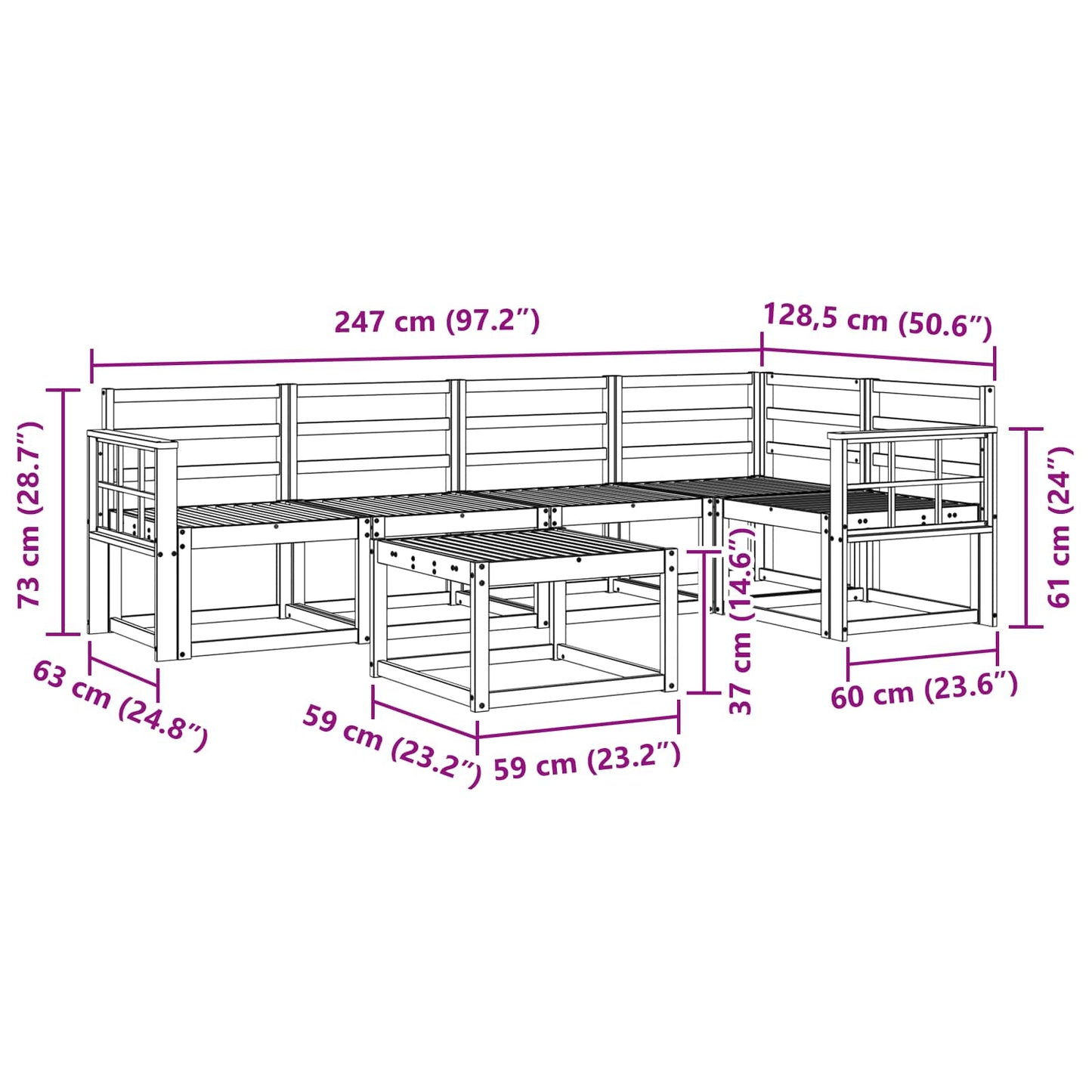 Utendørs sofa-sett 6 pcs Hvit Solid akasietre