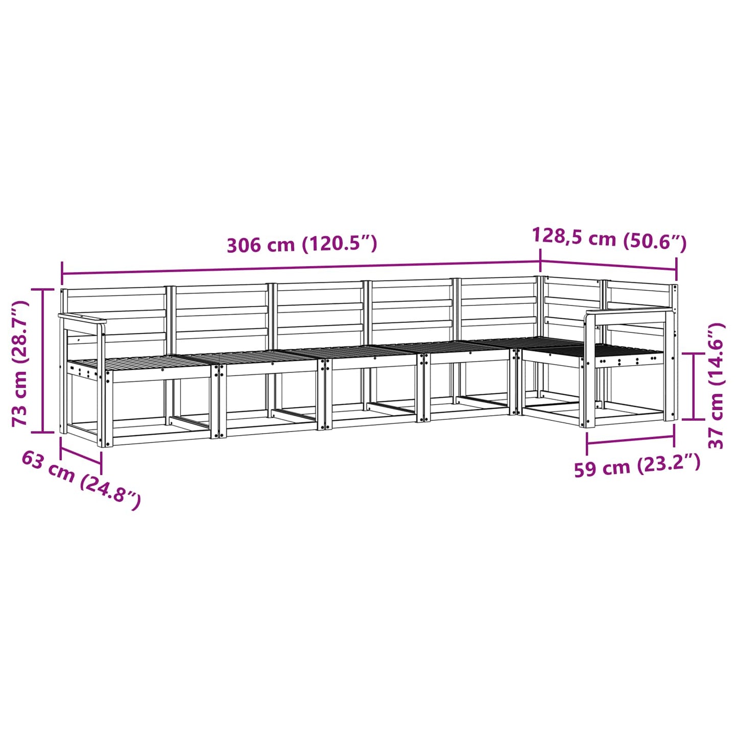 Utendørs sofa-sett 6 pcs Hvit Solid akasietre