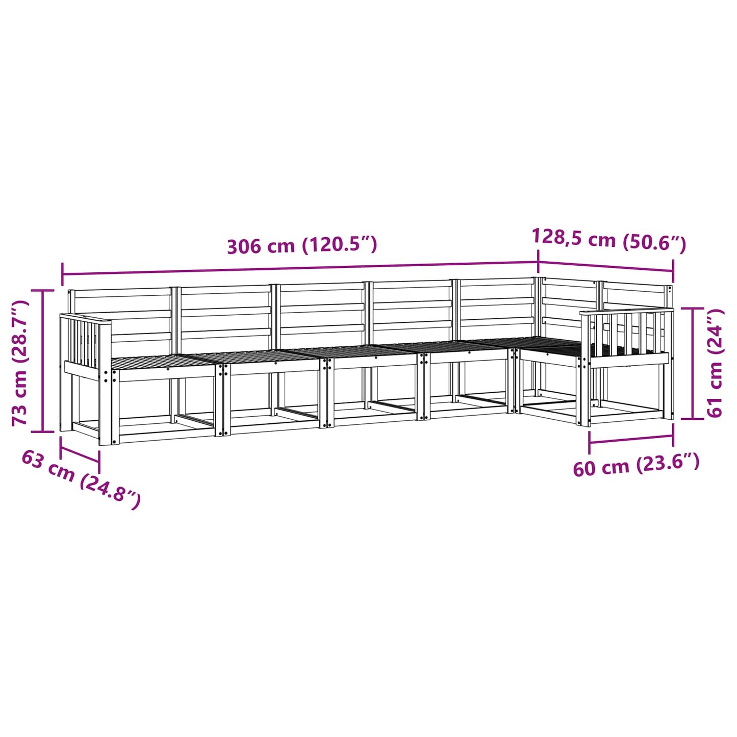 Utendørs sofa-sett 6 pcs Hvit Solid akasietre