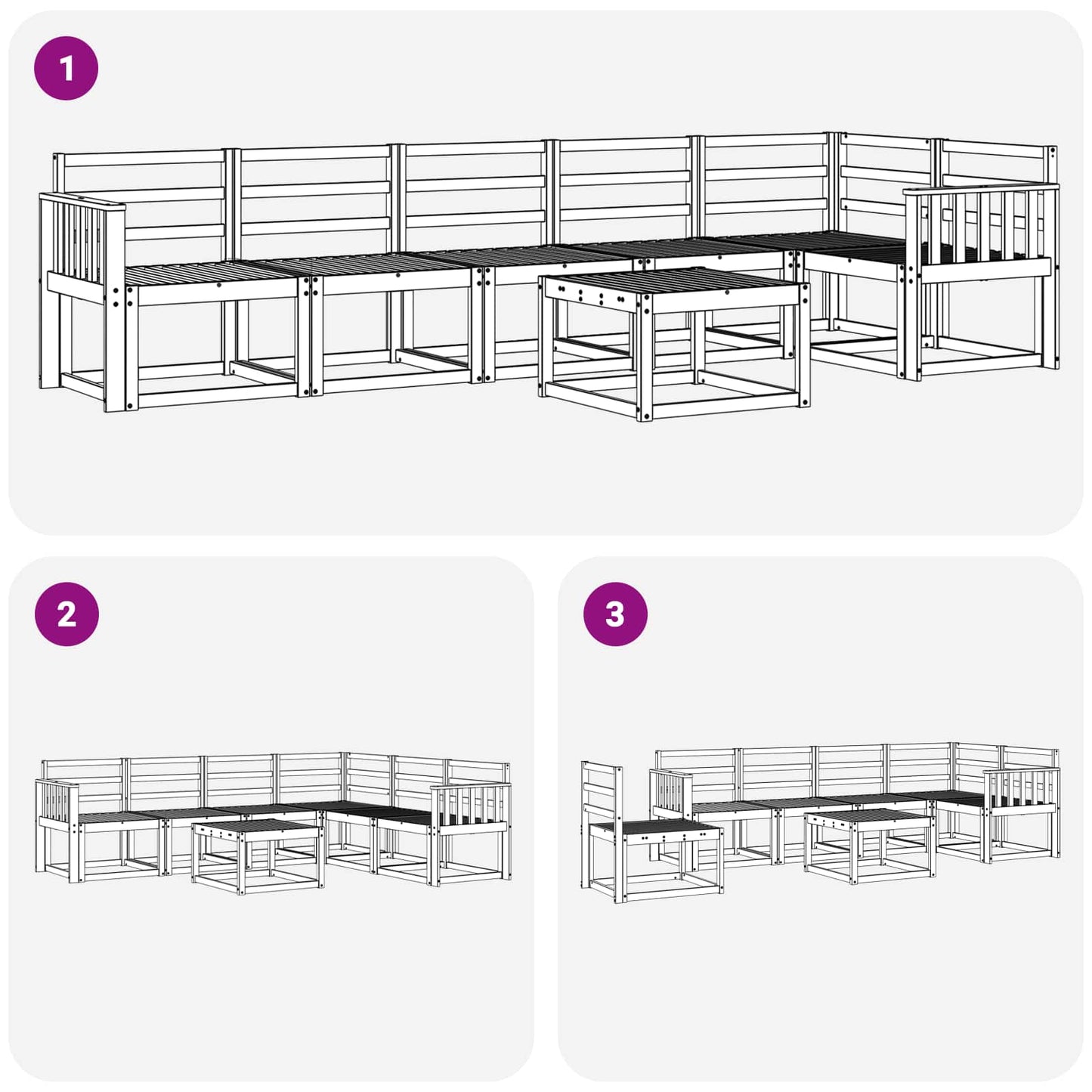 Utendørs sofa-sett 7 pcs Hvit Solid akasietre