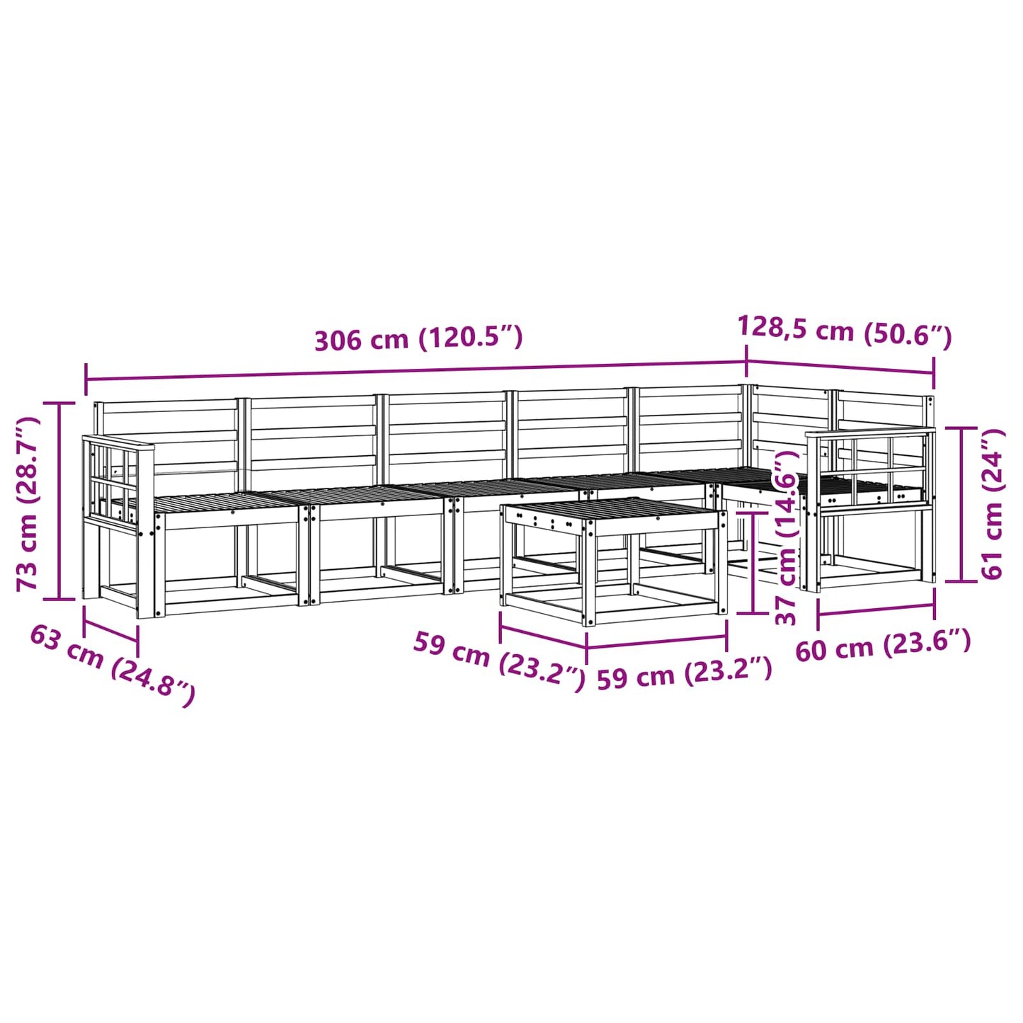 Utendørs sofa-sett 7 pcs Hvit Solid akasietre