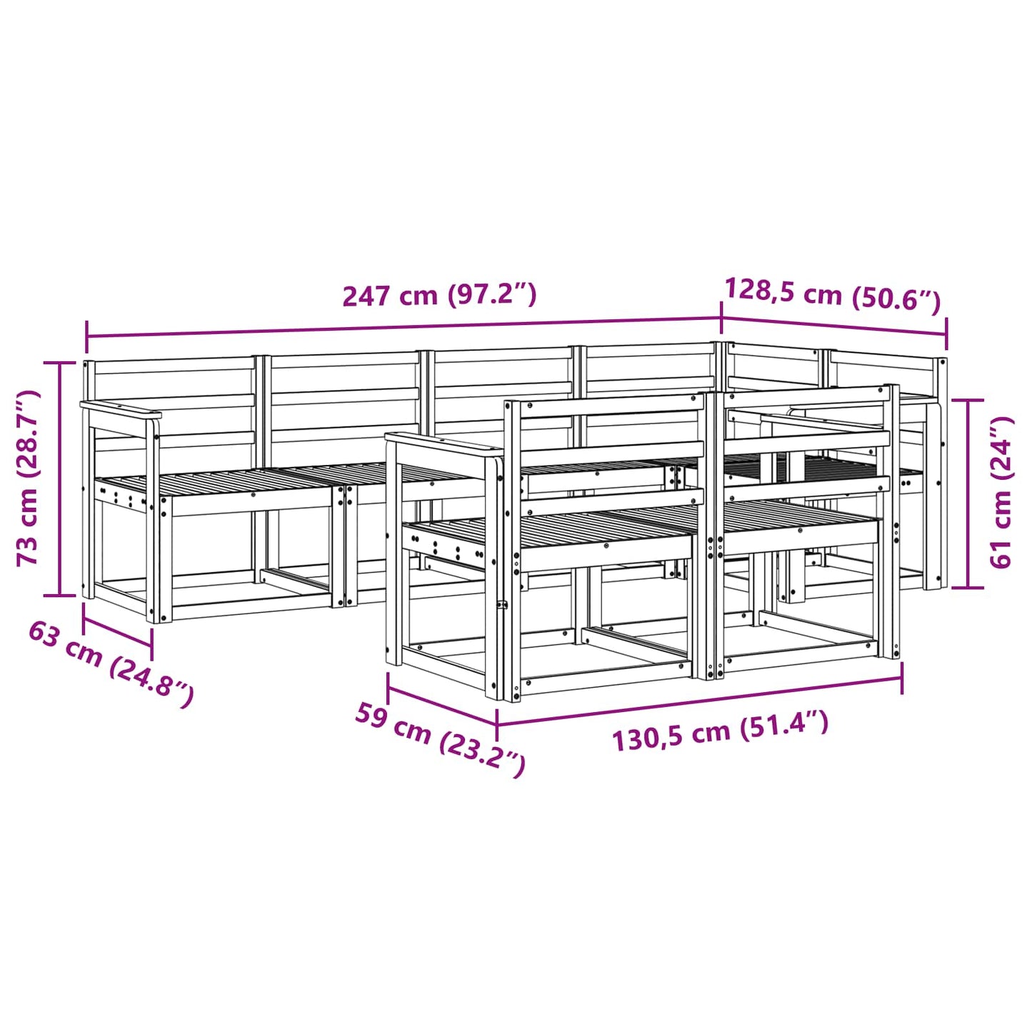 Utendørs sofa-sett 7 pcs Hvit Solid akasietre