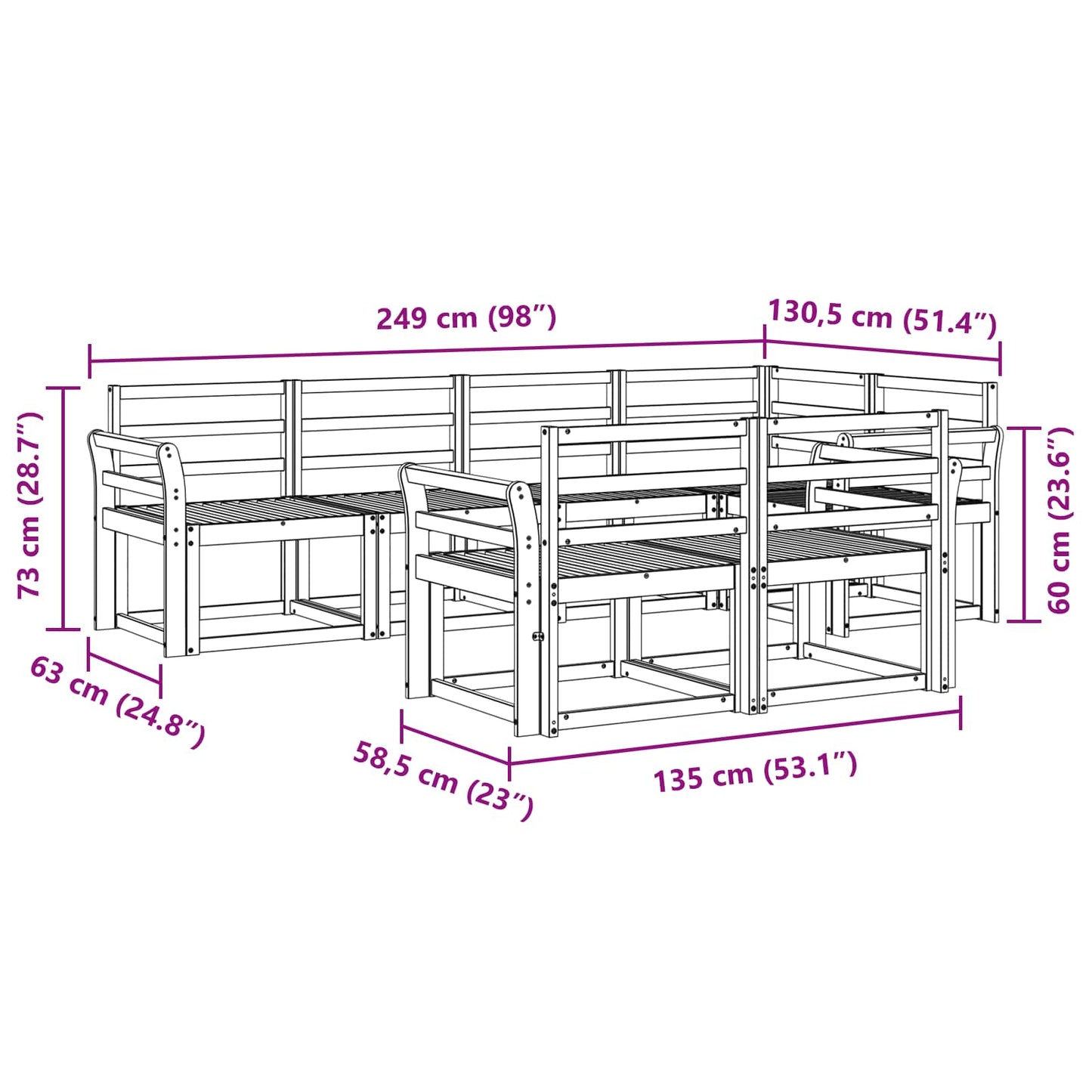 Utendørs sofa-sett 7 pcs Hvit Solid akasietre