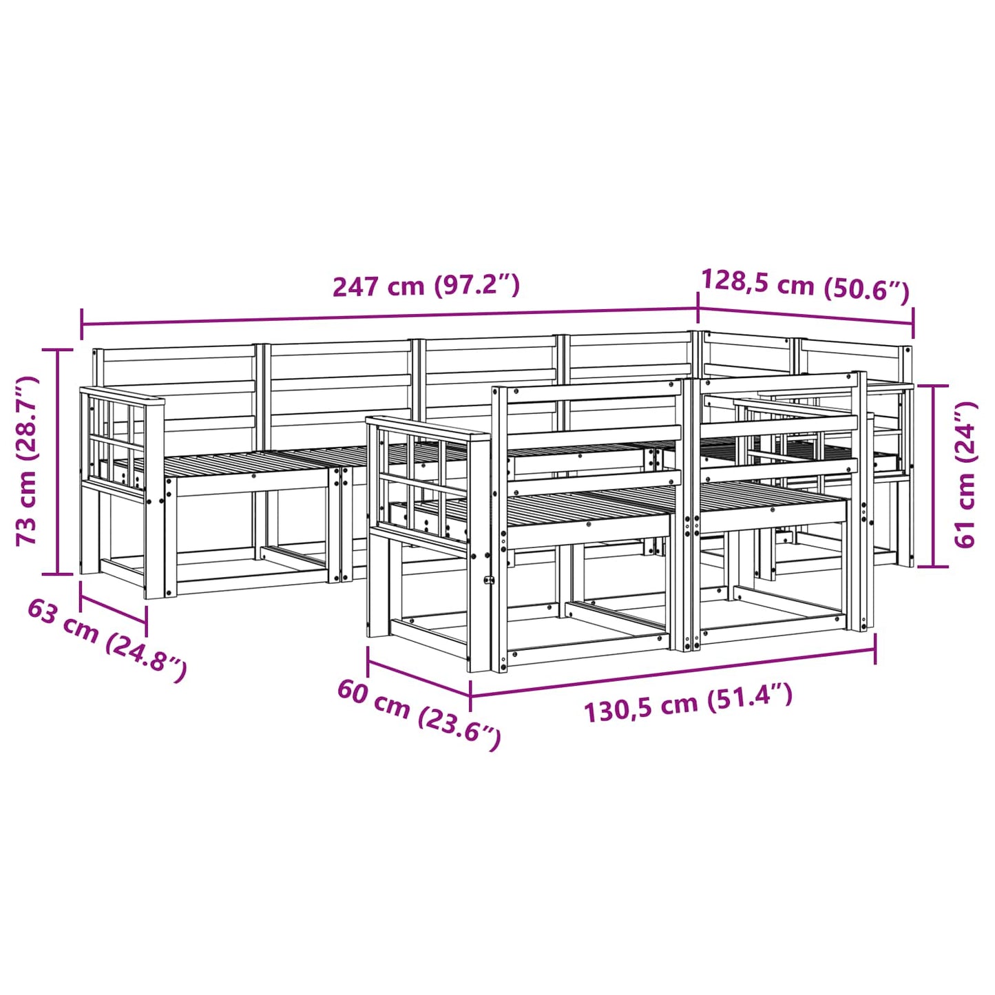 Utendørs sofa-sett 7 pcs Hvit Solid akasietre