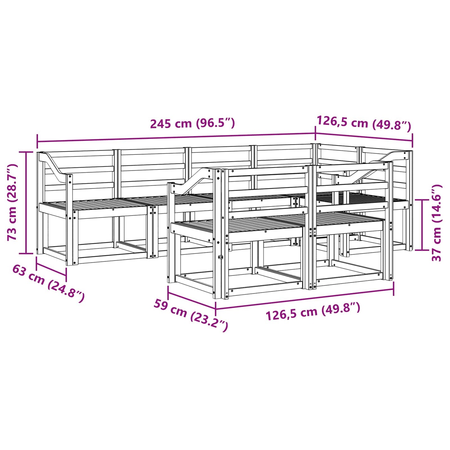 Utendørs sofa-sett 7 pcs Hvit Solid akasietre