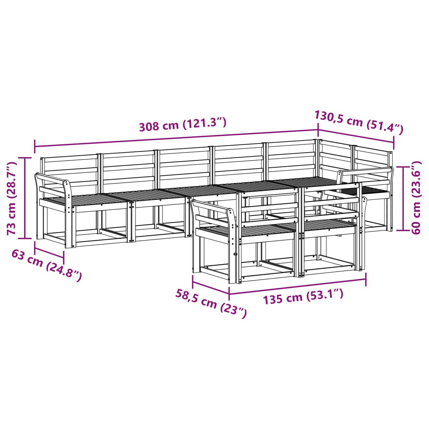 Utendørs sofa-sett 8 pcs Hvit Solid akasietre