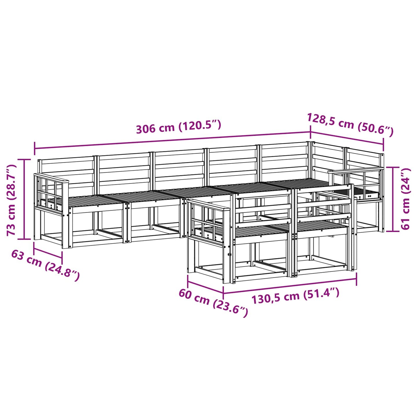 Utendørs sofa-sett 8 pcs Hvit Solid akasietre