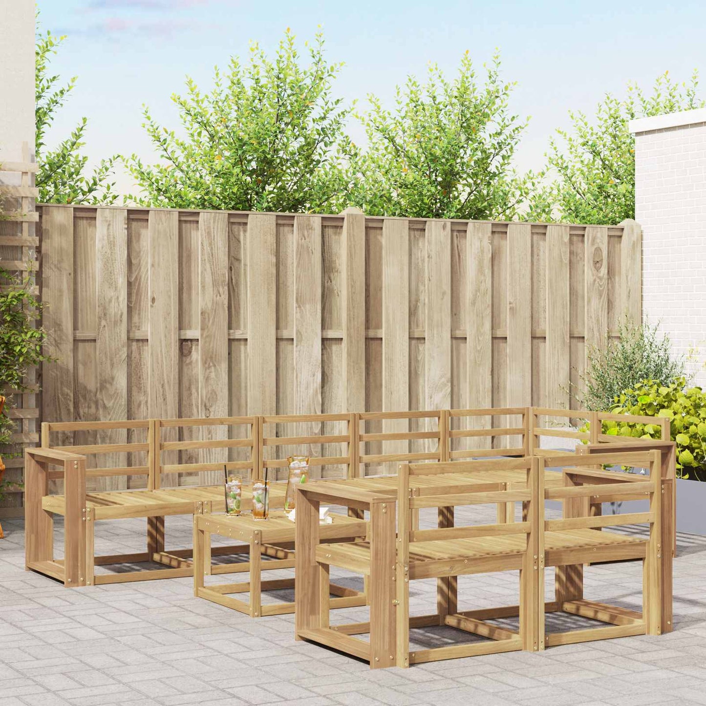 Utendørs sofa-sett 9 pcs Hvit Solid akasietre