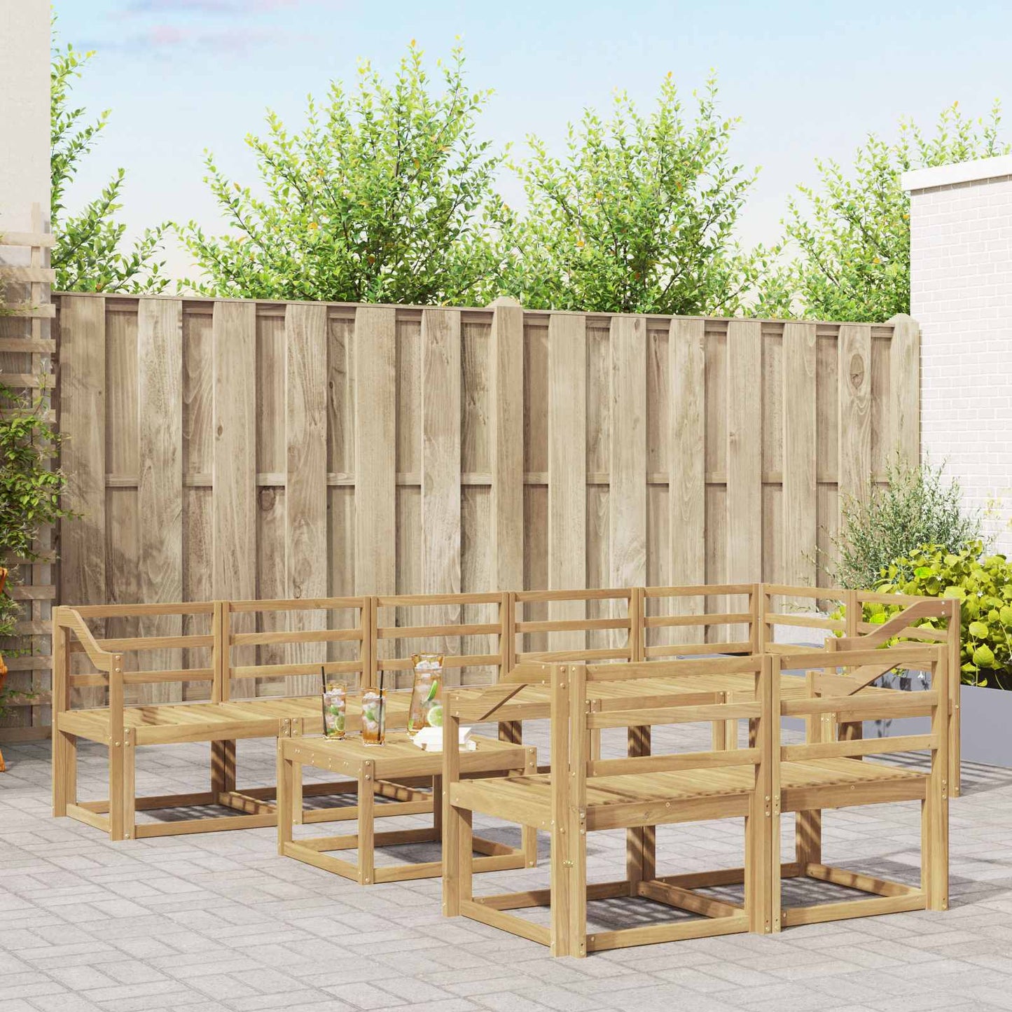 Utendørs sofa-sett 9 pcs Hvit Solid akasietre