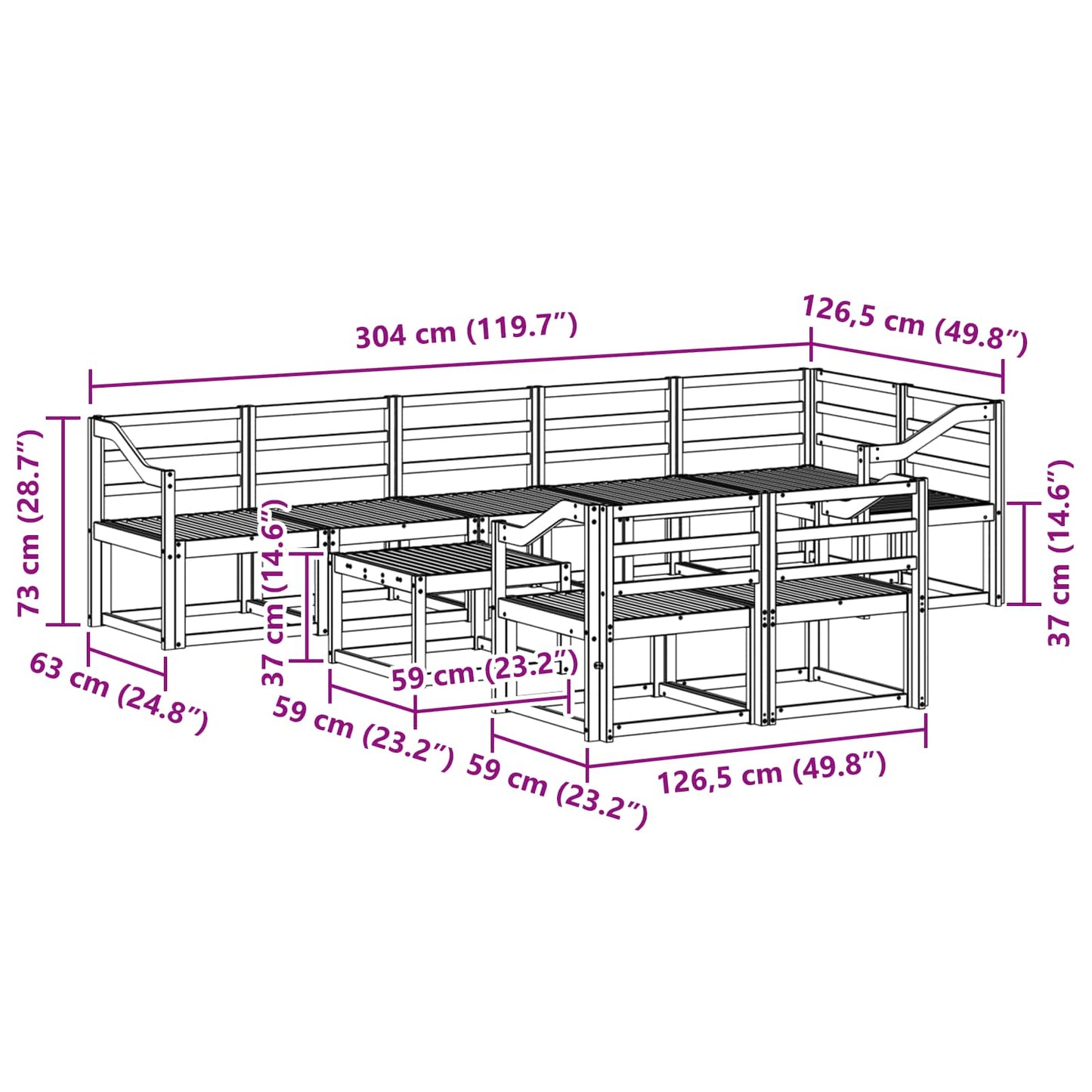Utendørs sofa-sett 9 pcs Hvit Solid akasietre