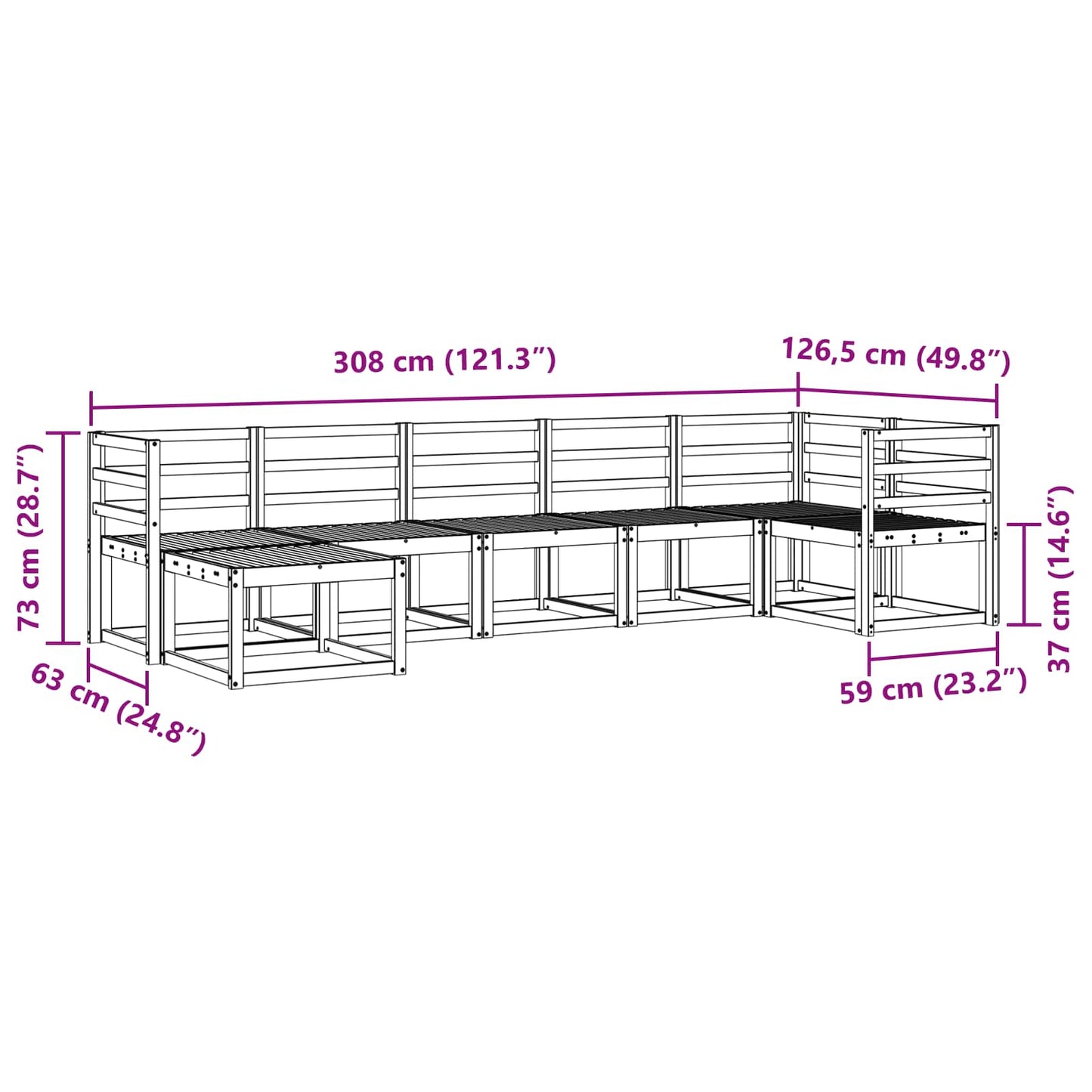 Utendørs sofa-sett 7 pcs Hvit Solid akasietre