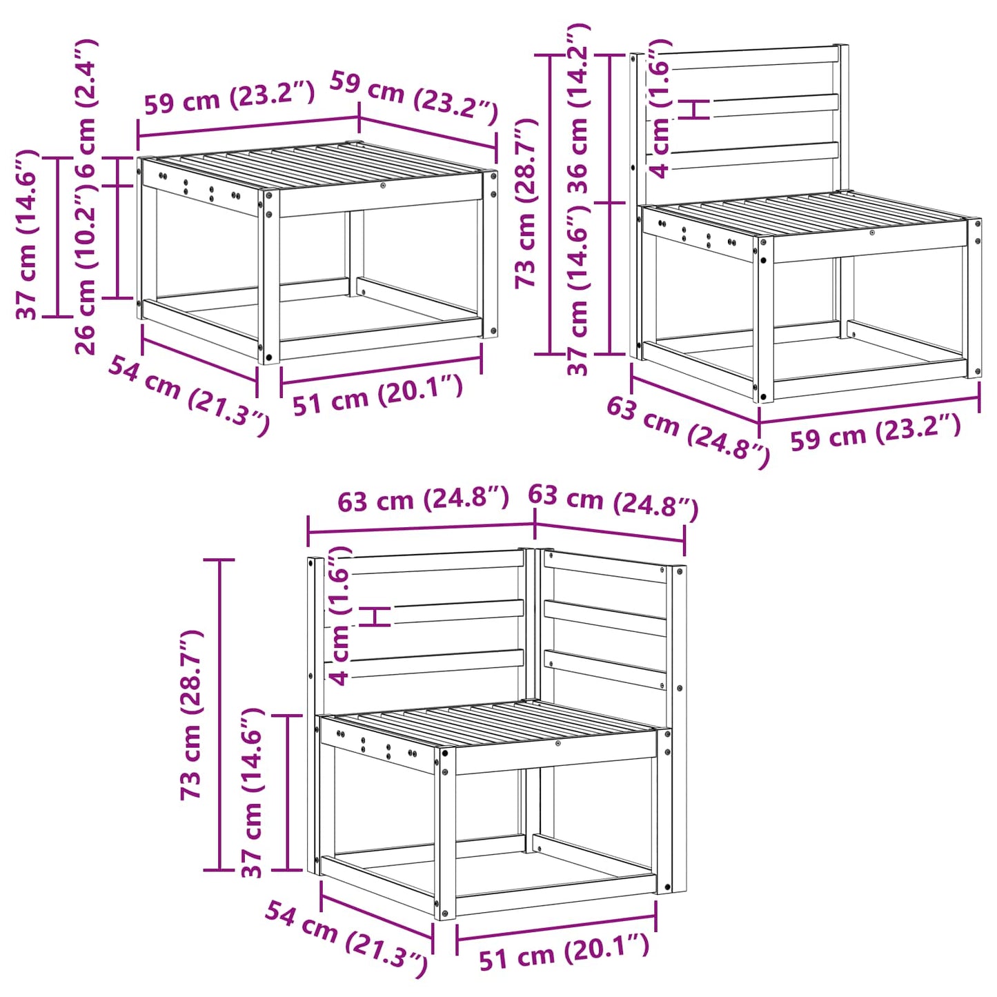 Utendørs sofa-sett 7 pcs Hvit Solid akasietre