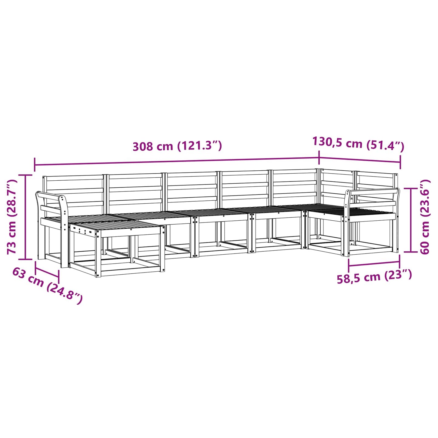 Utendørs sofa-sett 7 pcs Hvit Solid akasietre