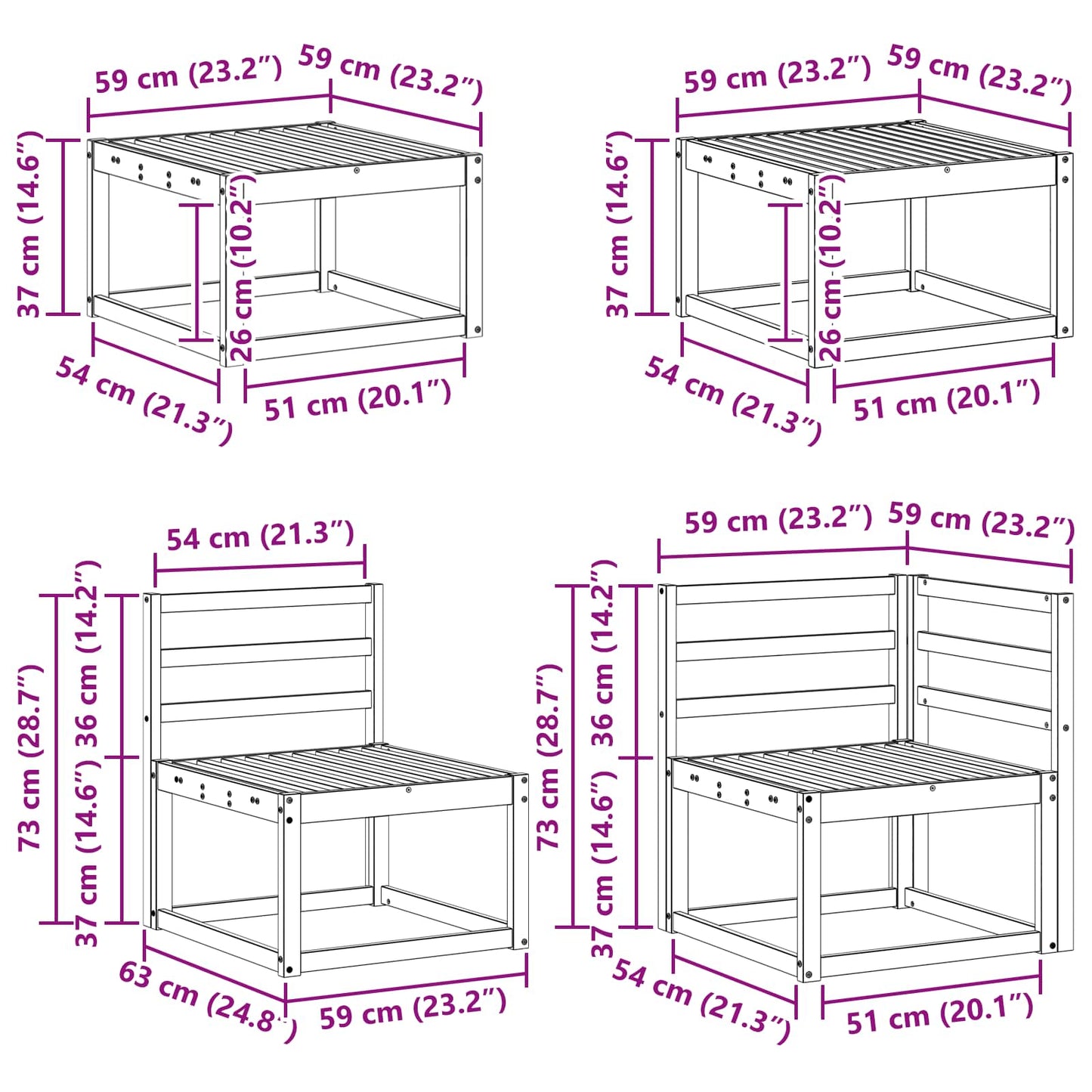 Utendørs sofa-sett 8 pcs Hvit Solid akasietre