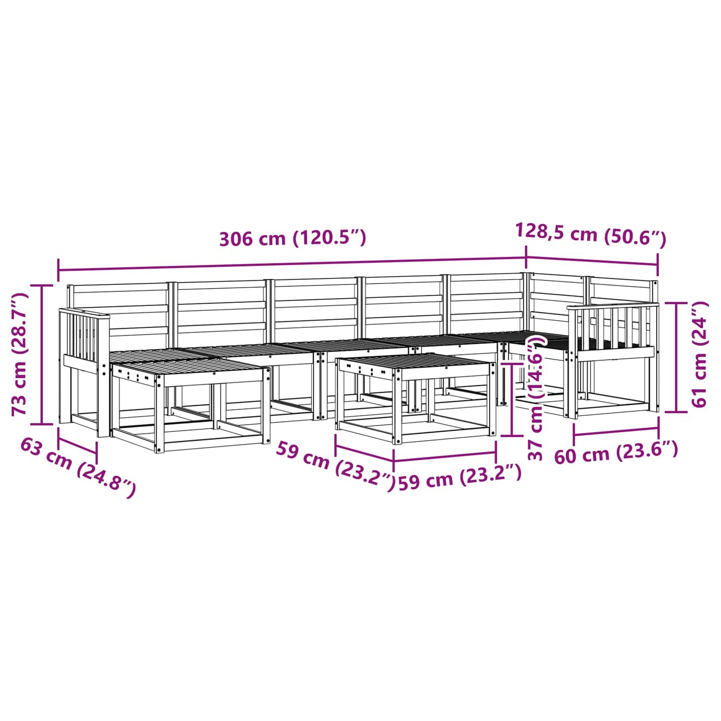 Utendørs sofa-sett 8 pcs Hvit Solid akasietre