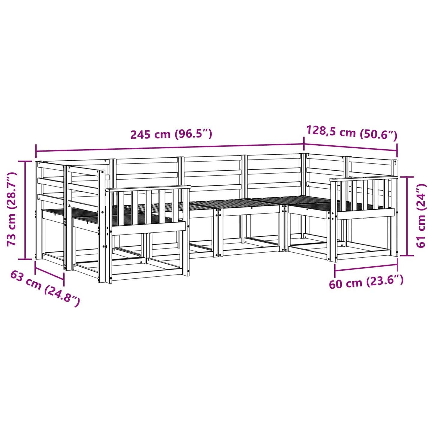 Utendørs sofa-sett 6 pcs Hvit Solid akasietre