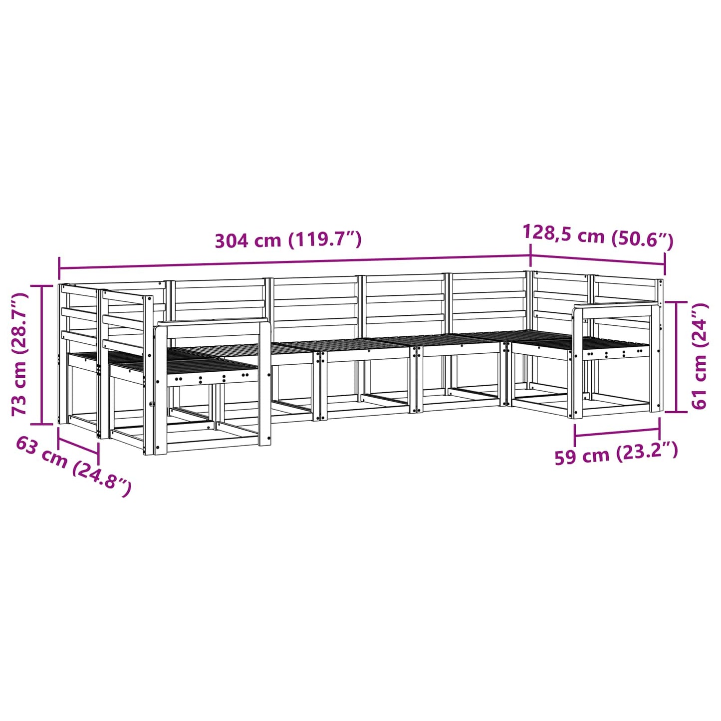 Utendørs sofa-sett 7 pcs Hvit Solid akasietre