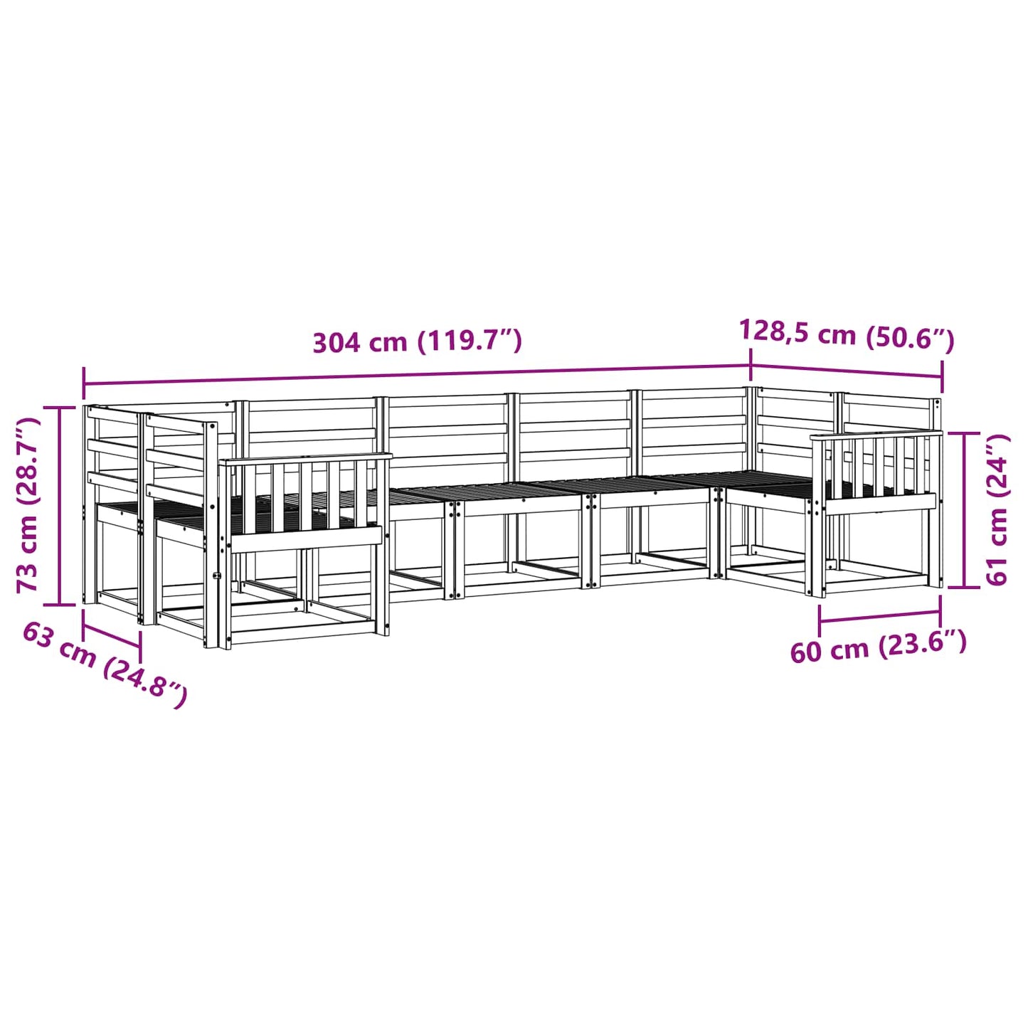 Utendørs sofa-sett 7 pcs Hvit Solid akasietre