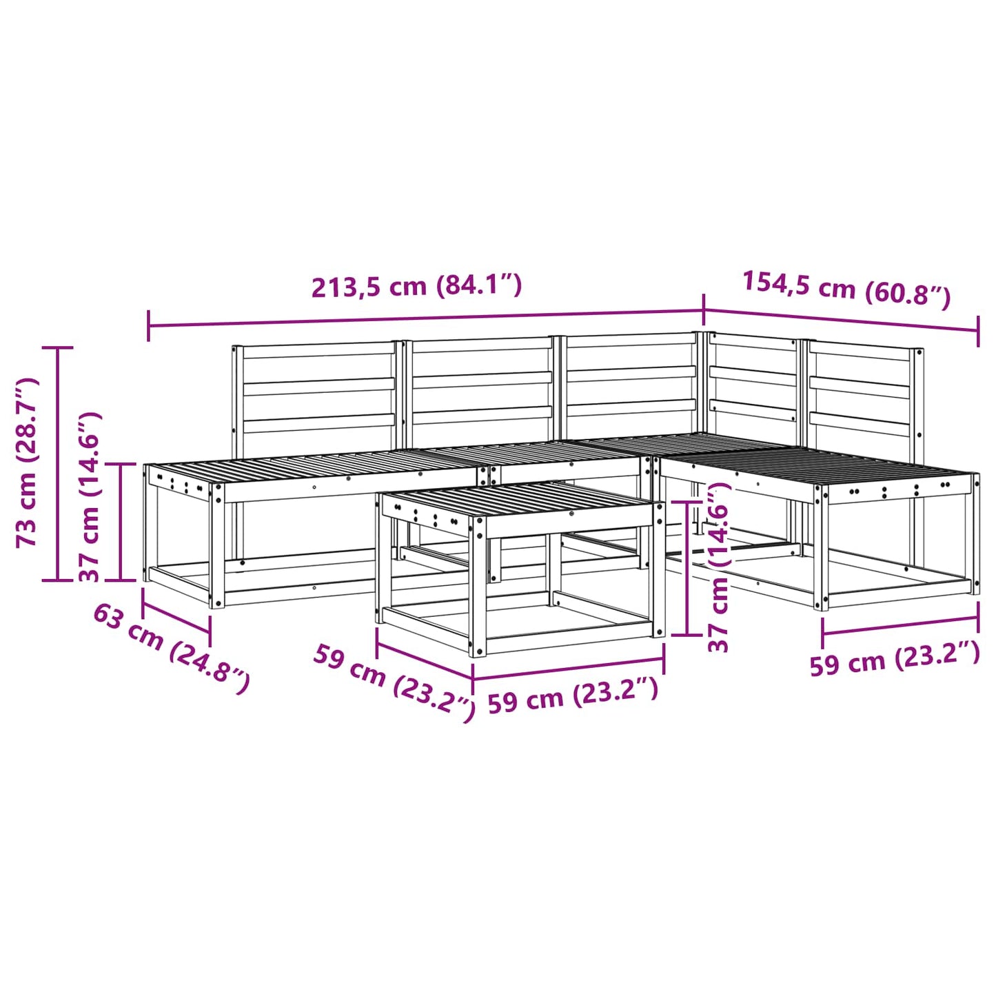 Utendørs sofa-sett 5 Stk Hvit