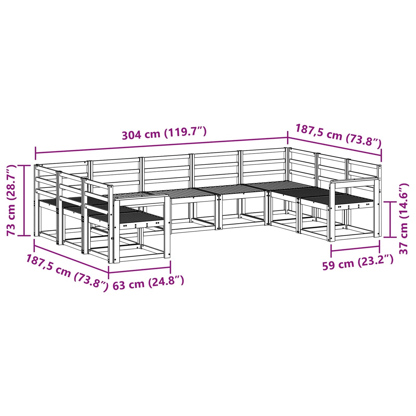 Utendørs sofa-sett 9 pcs Hvit Solid akasietre