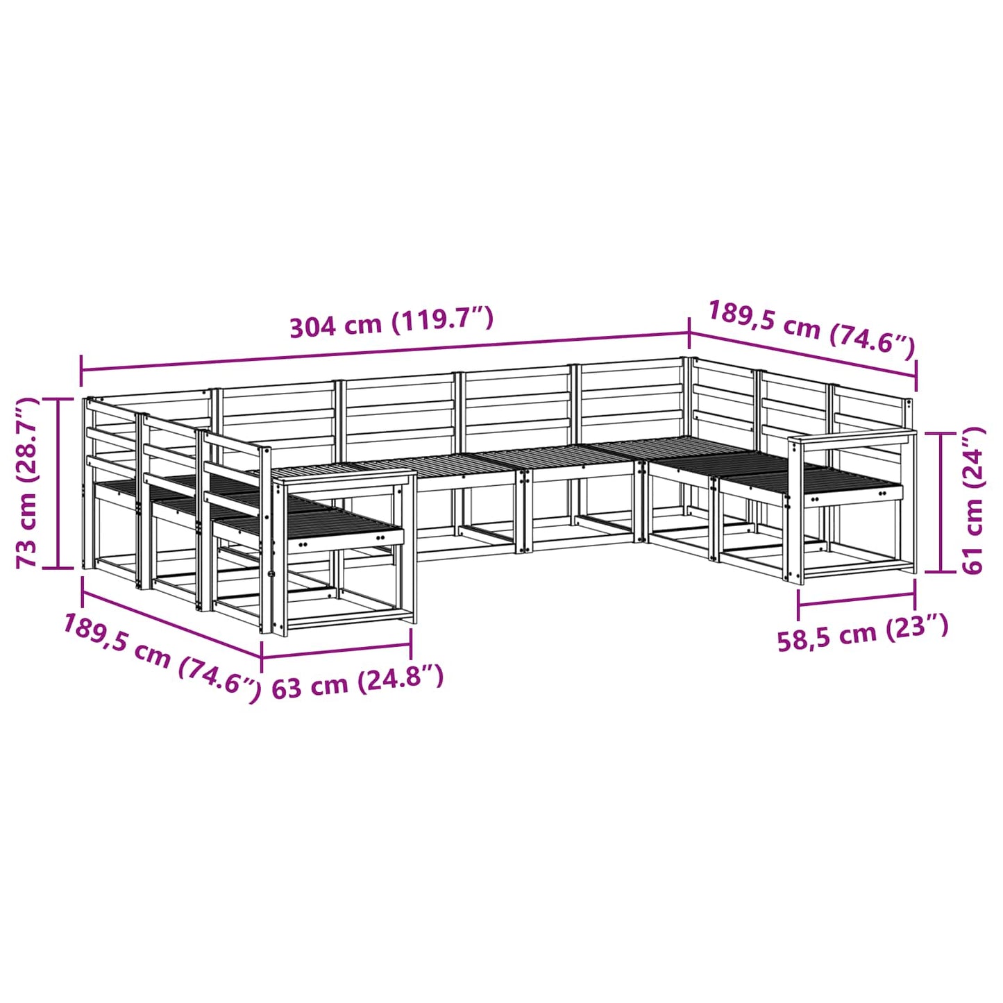 Utendørs sofa-sett 9 pcs Hvit Solid akasietre