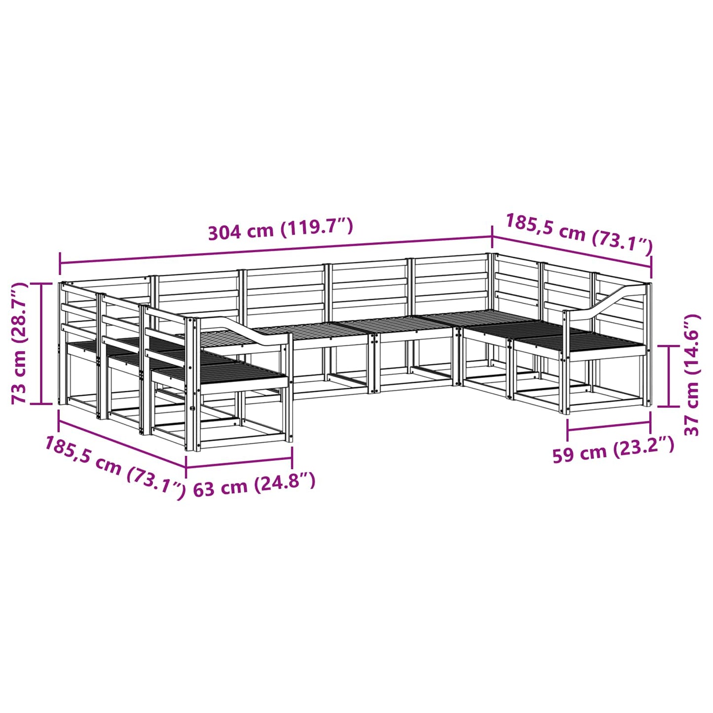 Utendørs sofa-sett 9 pcs Hvit Solid akasietre