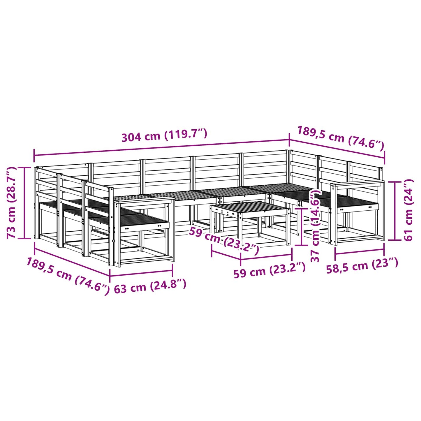 Utendørs sofa-sett 10 pcs Hvit Solid akasietre