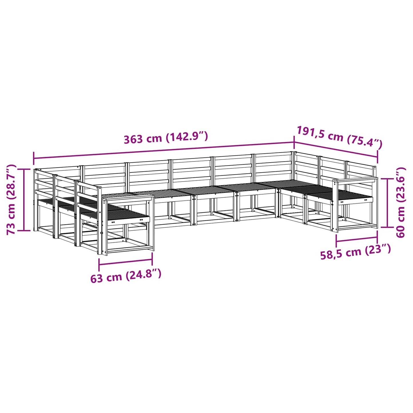 Utendørs sofa-sett 10 pcs Hvit Solid akasietre