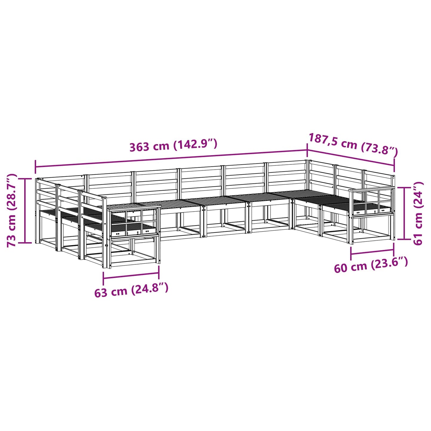 Utendørs sofa-sett 10 pcs Hvit Solid akasietre