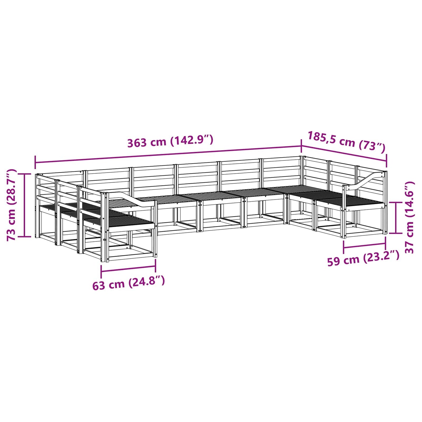 Utendørs sofa-sett 10 pcs Hvit Solid akasietre