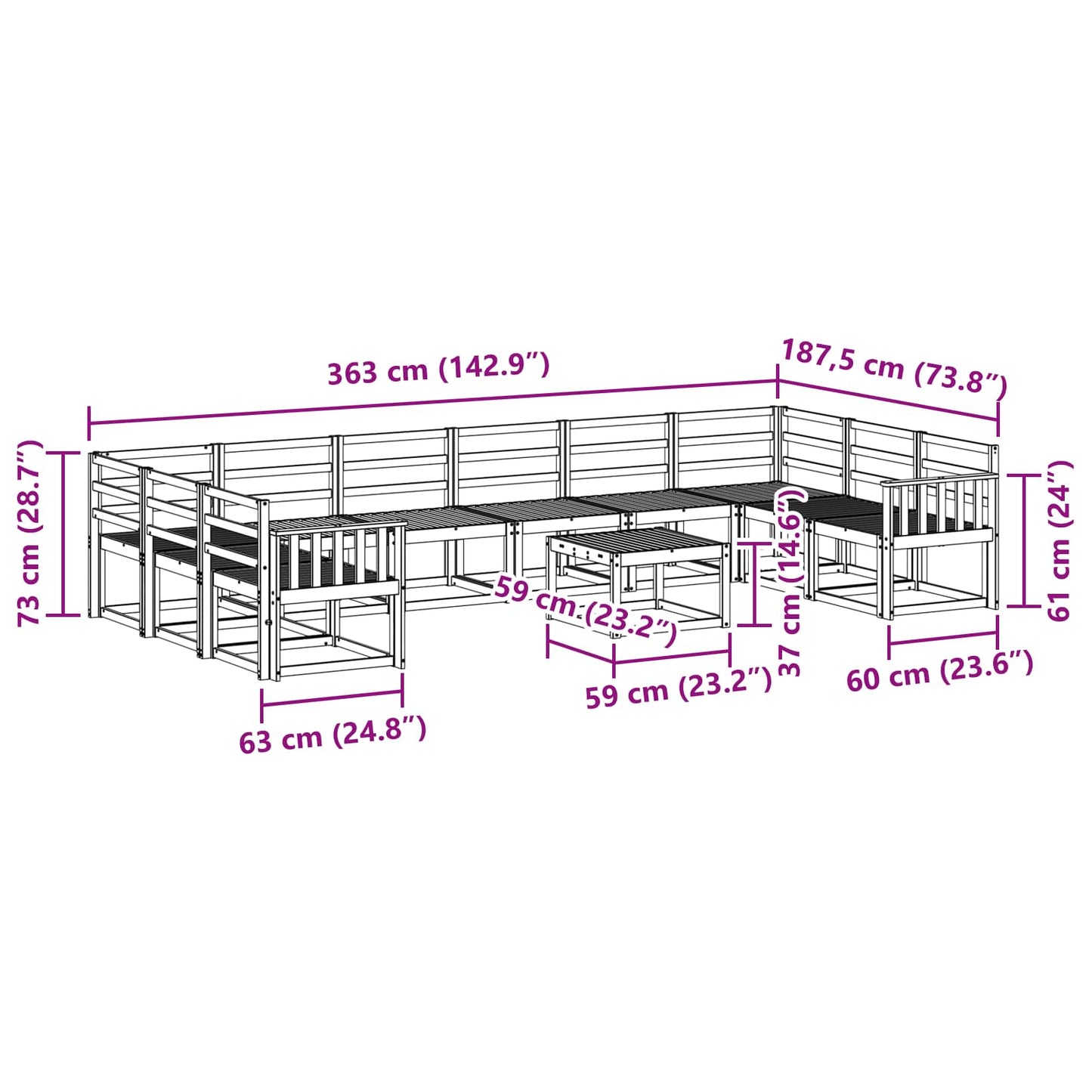 Utendørs sofa-sett 11 pcs Hvit Solid akasietre