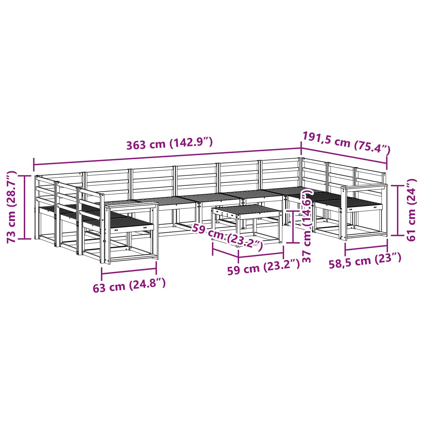 Utendørs sofa-sett 11 pcs Hvit Solid akasietre