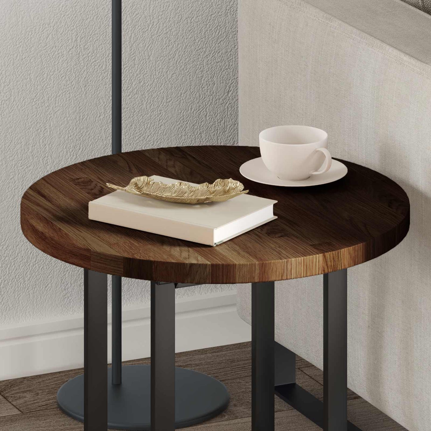 Bordplate Mørk brun Ø 50 x 2,5 cm Massivt Eiketre