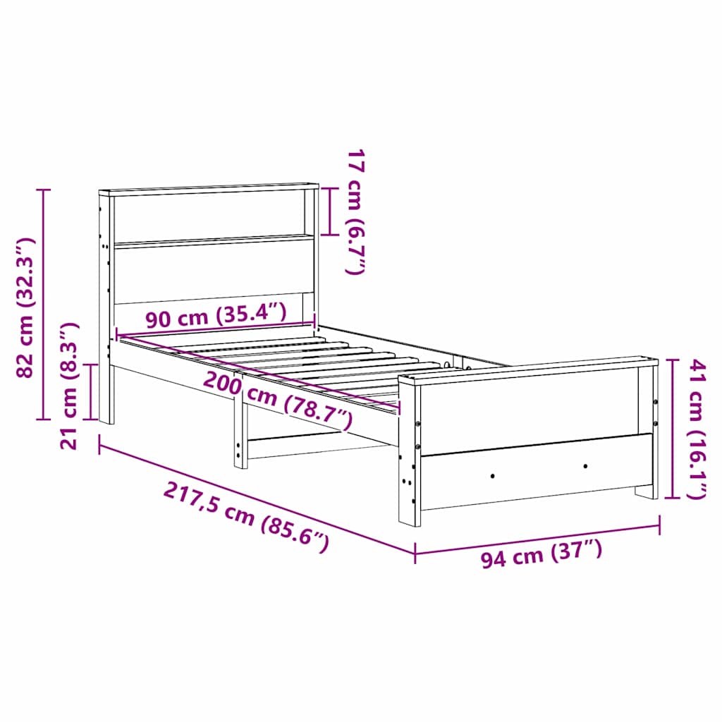 Sengestamme med hodegjerde Hvit 90 x 200 cm Konstruert tre
