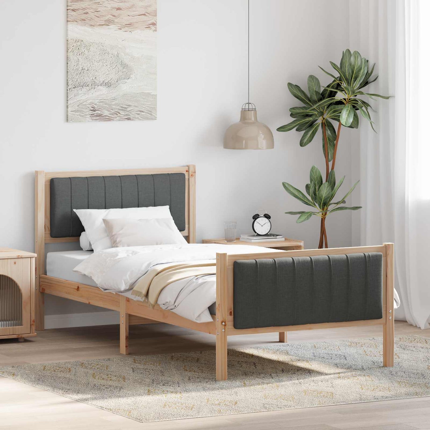 Sengestamme brun og mørkegrå 90 x 200 cm Heltre furu
