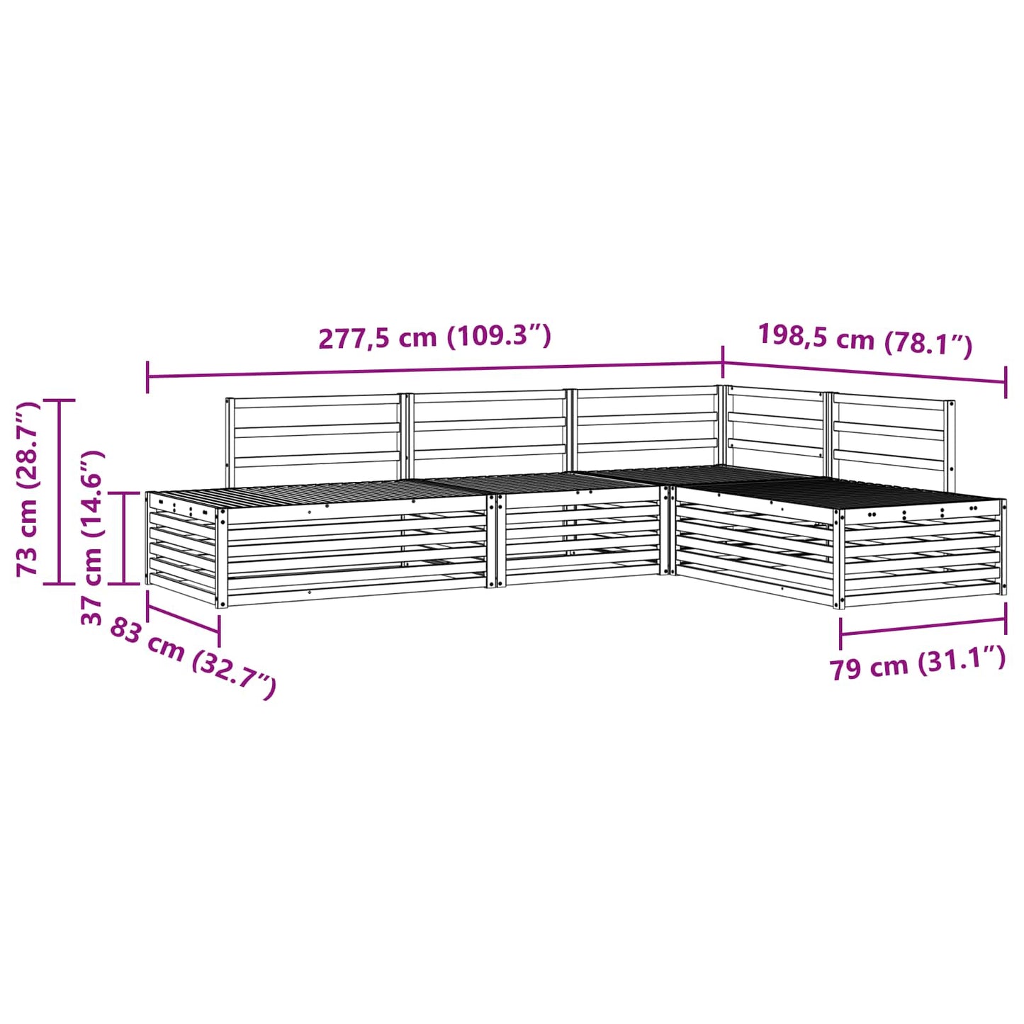 Sofasett 5 Stk 277,5 x 198,5 x 73 cm