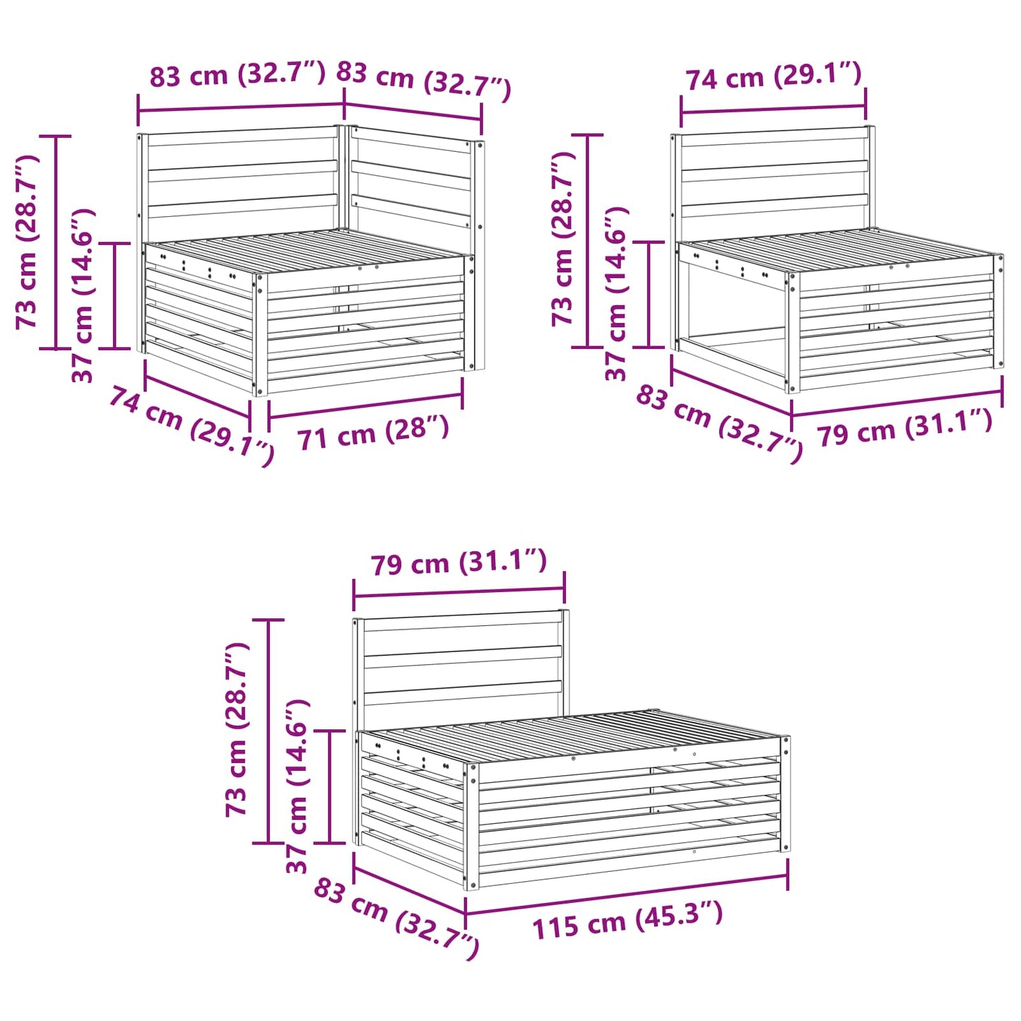 Sofasett 5 Stk 277,5 x 198,5 x 73 cm